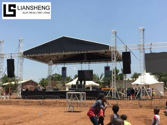 8*6*6 मीटर फ्लैट छत एल्यूमीनियम मिश्र धातु स्पिगोट स्क्रू ट्रस इवेंट कॉन्सर्ट स्टेज