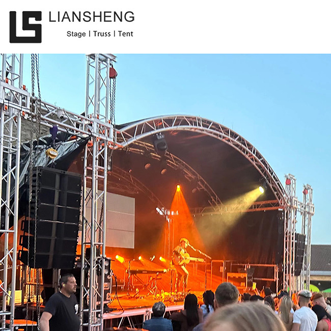 एल्यूमिनियम आउटडोर इवेंट टेंट कॉन्सर्ट स्टेज राइजर प्लेटफार्म डिजाइन स्टैंड ट्रस डिस्प्ले रूफ स्टेज