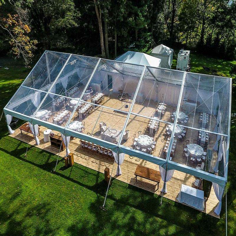 शादियों के लिए कस्टमाइज्ड क्लियर व्हाइट पीवीसी एल्युमीनियम इवेंट वेडिंग टेंट आउटडोर बड़ा हेवी-ड्यूटी एल्युमीनियम ब्लैक फ्रेम टेंट