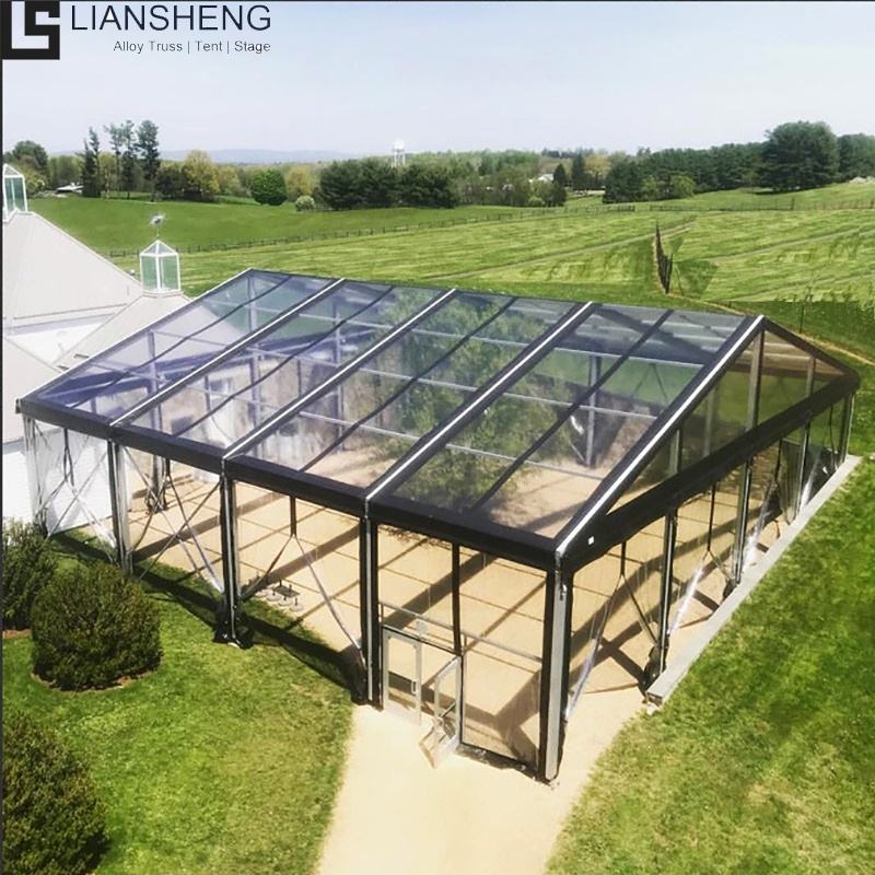 लक्जरी पार्टी वेडिंग क्लियर पीवीसी ब्लैक फ्रेम बड़ा टेंट घुमावदार हेरिंगबोन रंग वैकल्पिक एल्यूमिनियम स्टील फ्रेम इवेंट मार्की टेंट